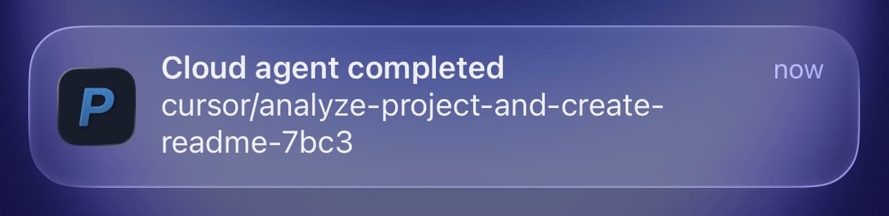 Push notification showing cloud agent completion